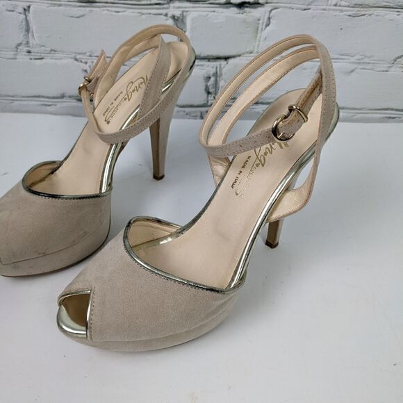 Light pink leather platform pumps, Italian suede heels size 7 - Picture 4 of 7